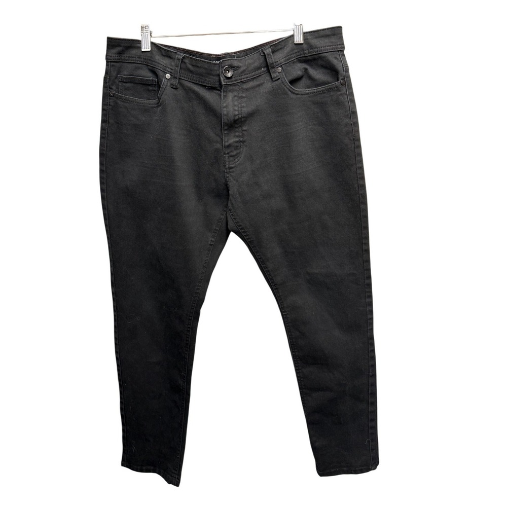 Stone Falcon Slim Fit Jeans Mens 38x31 Black Denim Embroidered Pockets
